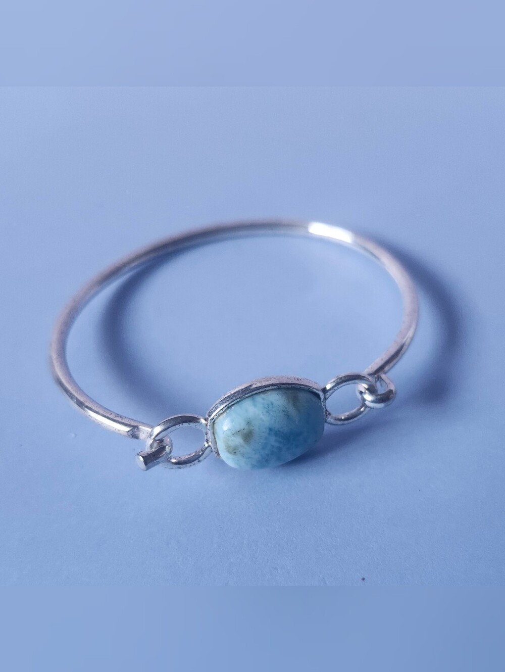 Natural Larimar 925 Silver Plate Bangle Bracelet